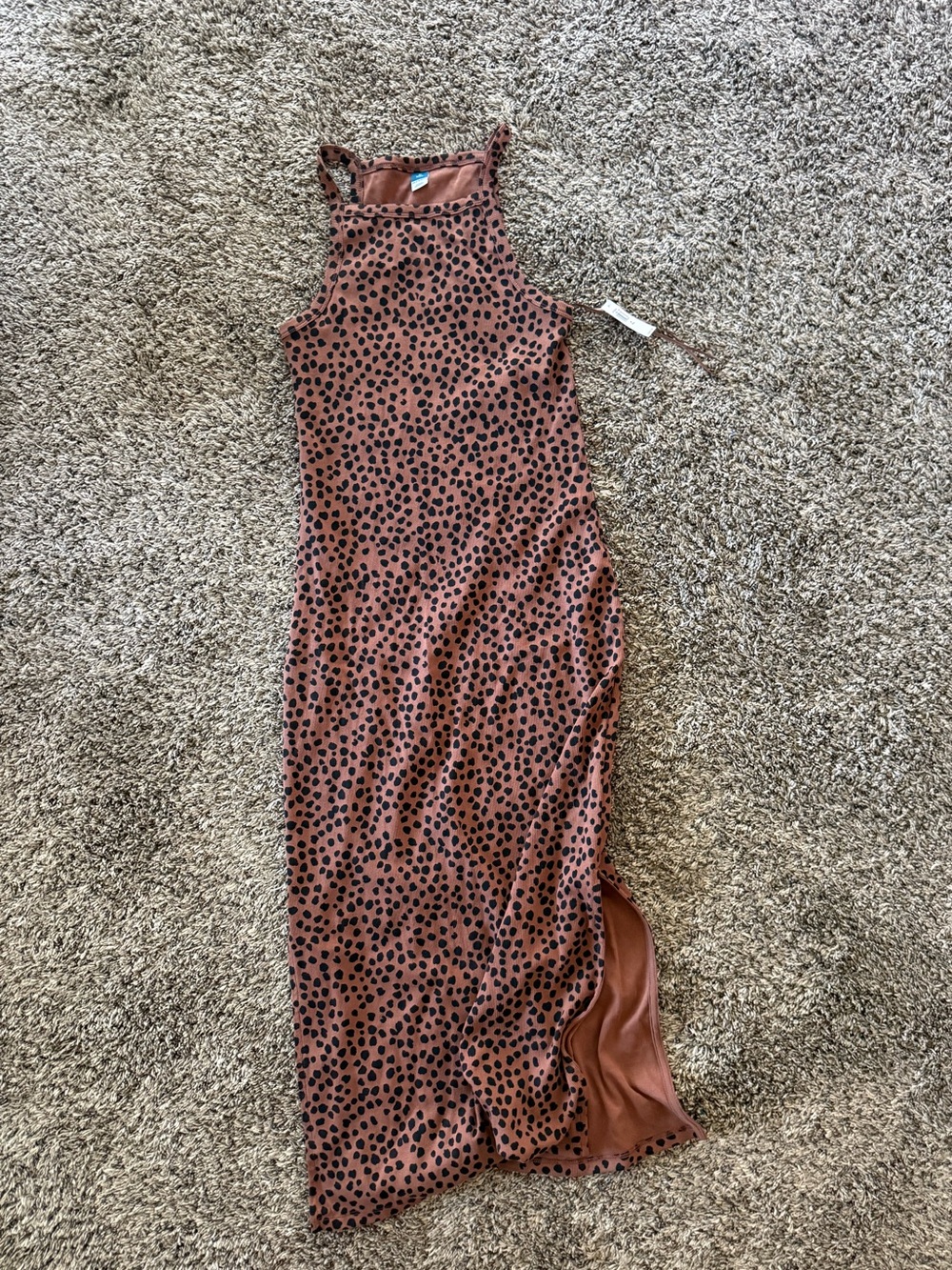 Women's Rust Brown Polka Dot/cheetah Midi Dress